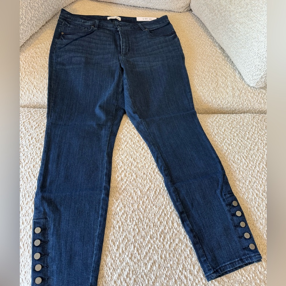 LOFT Dark Blue Cropped Jeans with Button Accents